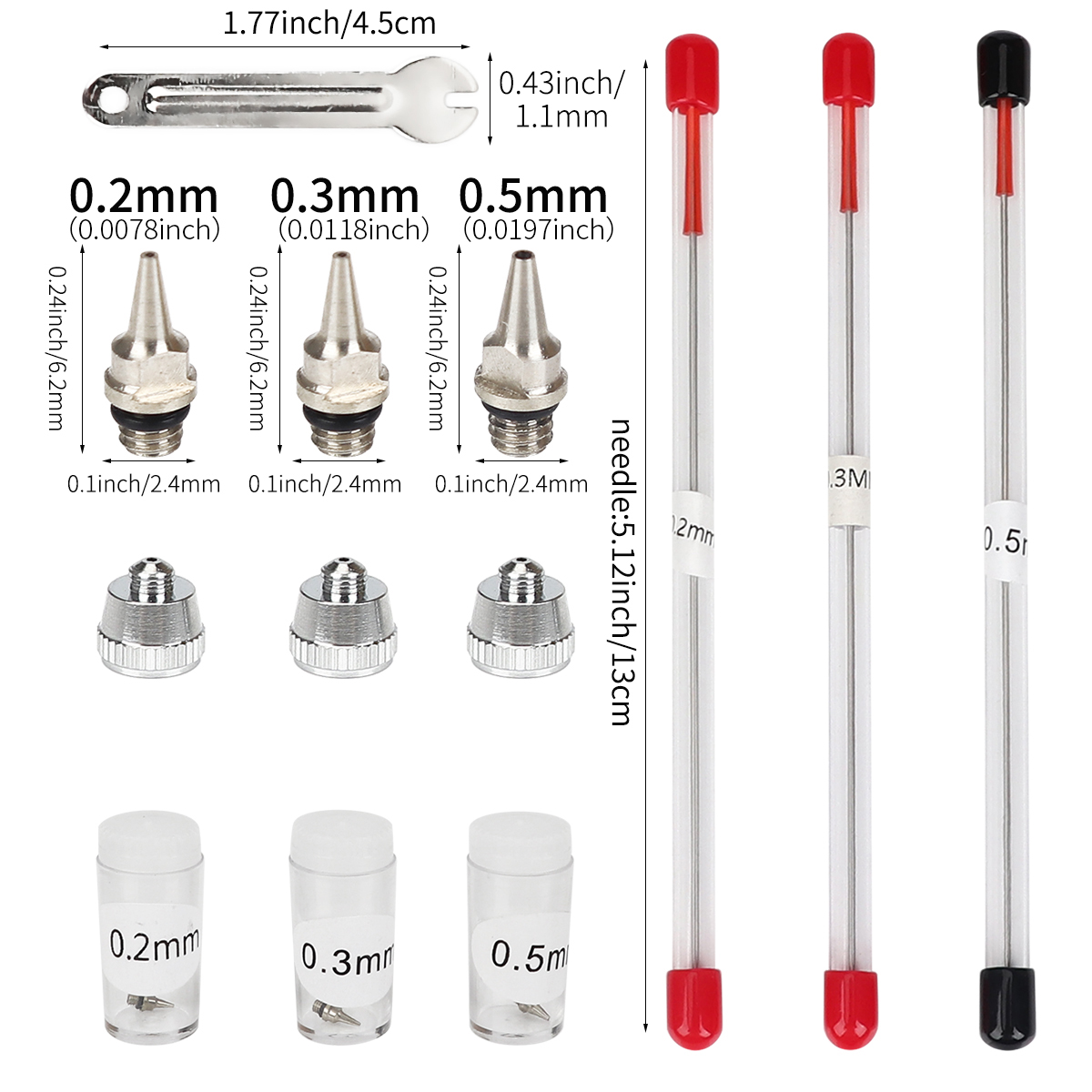 Airbrush Kit With Mini Compressor - 3 pçs conjunto 0.2/0.3/0.5mm aerógrafo bocal