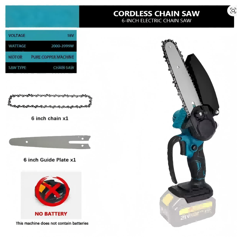Mini Electric Chainsaw 6 Inch - 1700RPM 6 Polegada Mini Li-Ion Motosserra