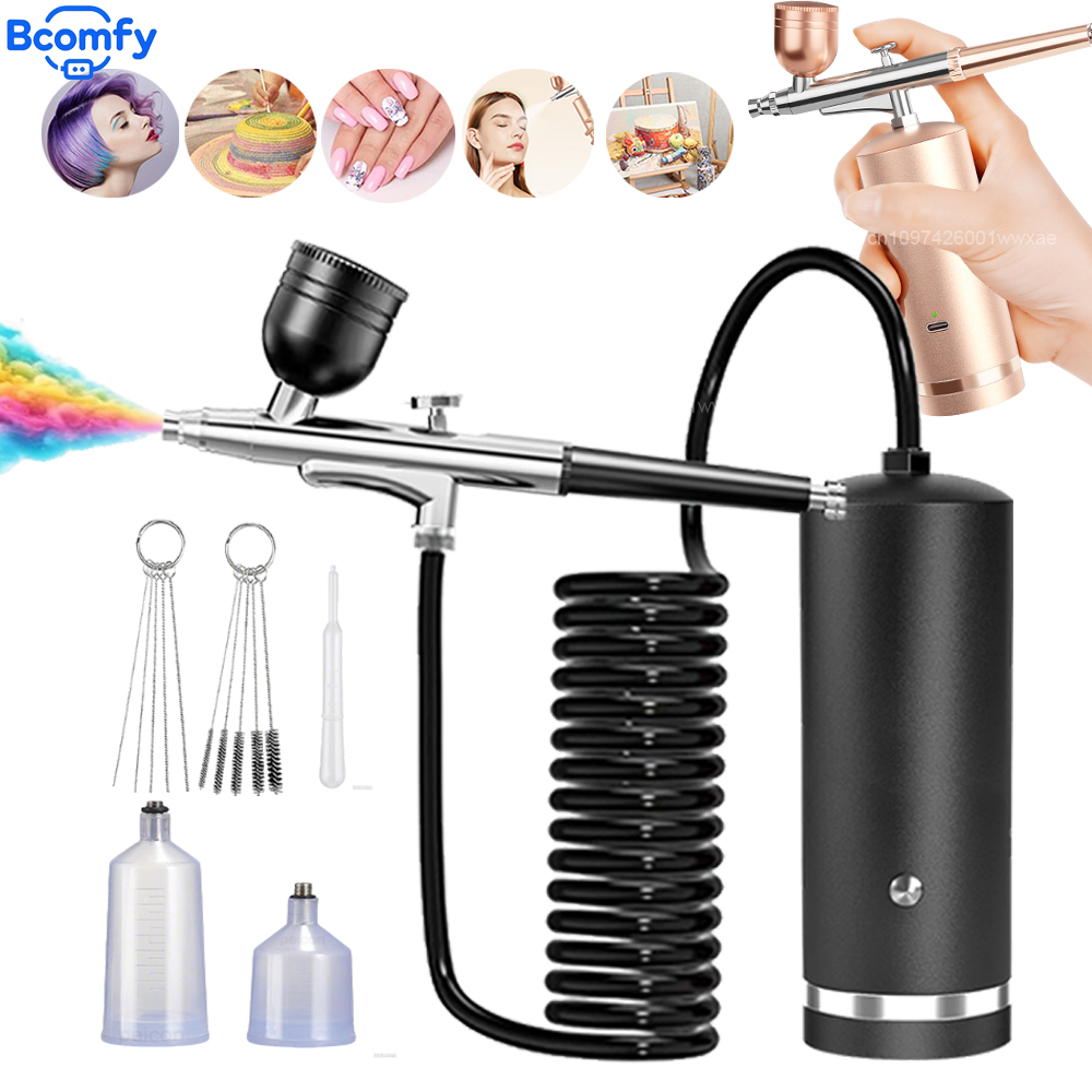 Airbrush Kit With Mini Compressor - Aerógrafo com Compressor Recarregável, Mini Pistola