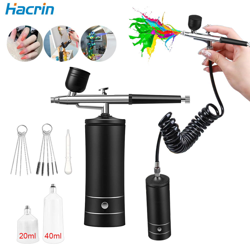 Airbrush Kit With Mini Compressor - Aerógrafo para unhas com compressor, escova