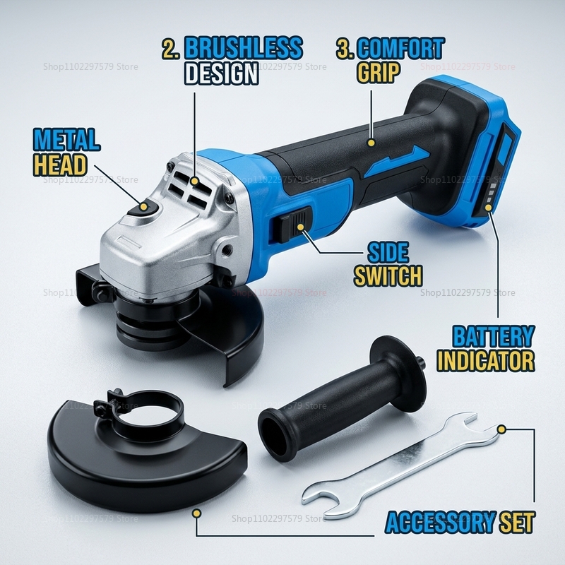 Brushless Angle Grinder Battery Powered - Esmerilhadeira angular sem fio e sem
