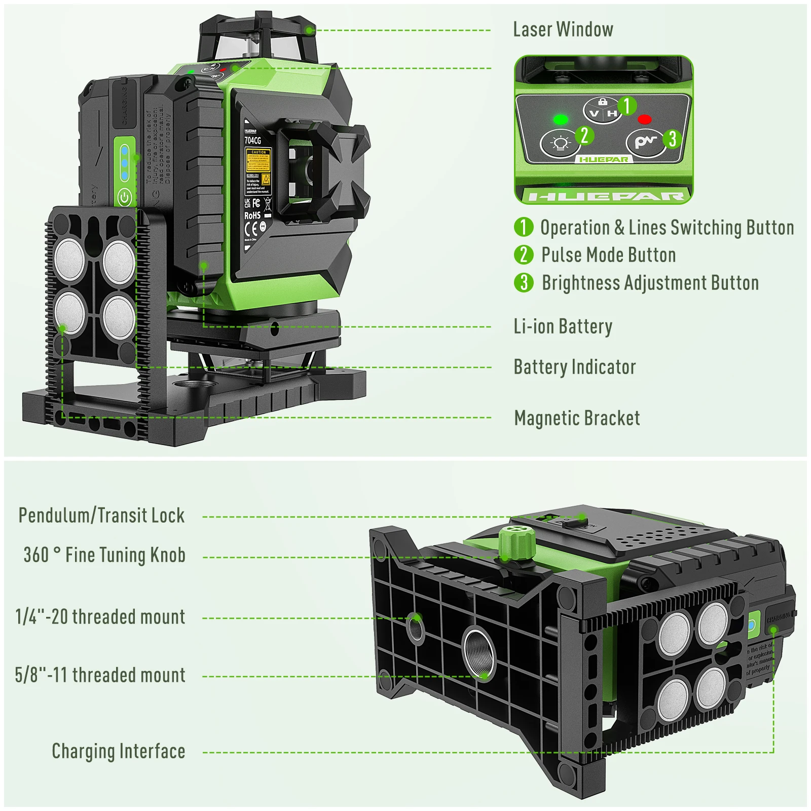 Huepar 704CG Nível a Laser Dig - Laser Level 16 Lines 4D Green avaliação e preço